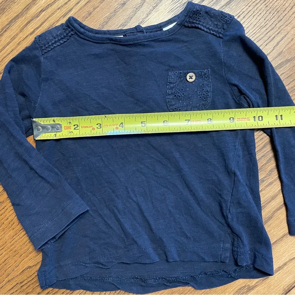Zara Baby Girl Long Sleeve Navy Tee with Pocket 6-9 months